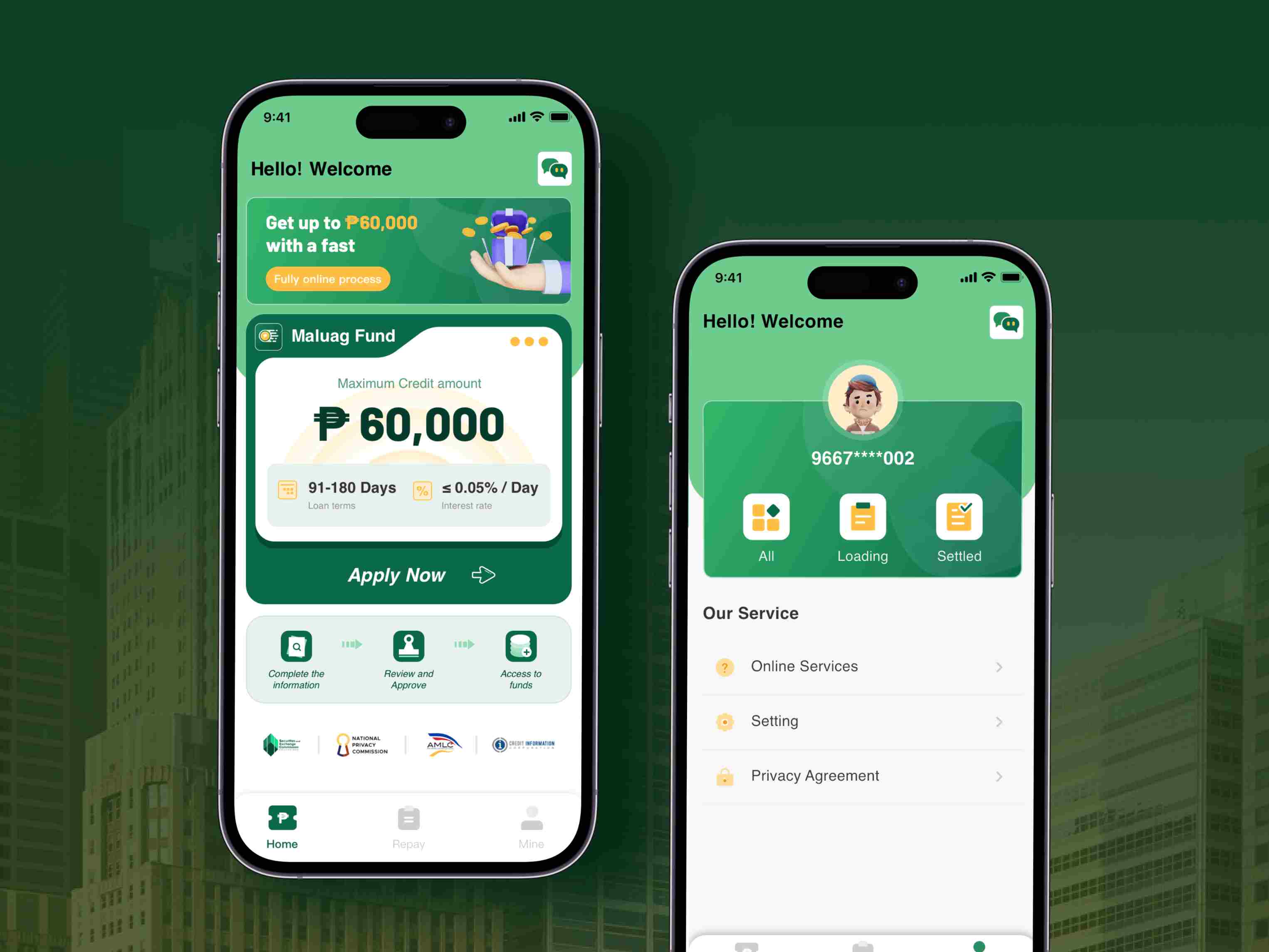 Illustration of a secure mobile loan application experience